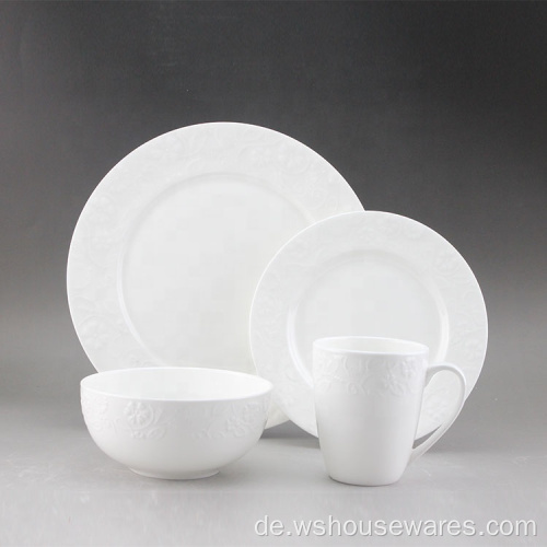 16pcs Großhandel Porzellan Keramikgeprägter Geschirrset Set